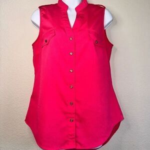 Sleeveless Button Blouse Hot Pink